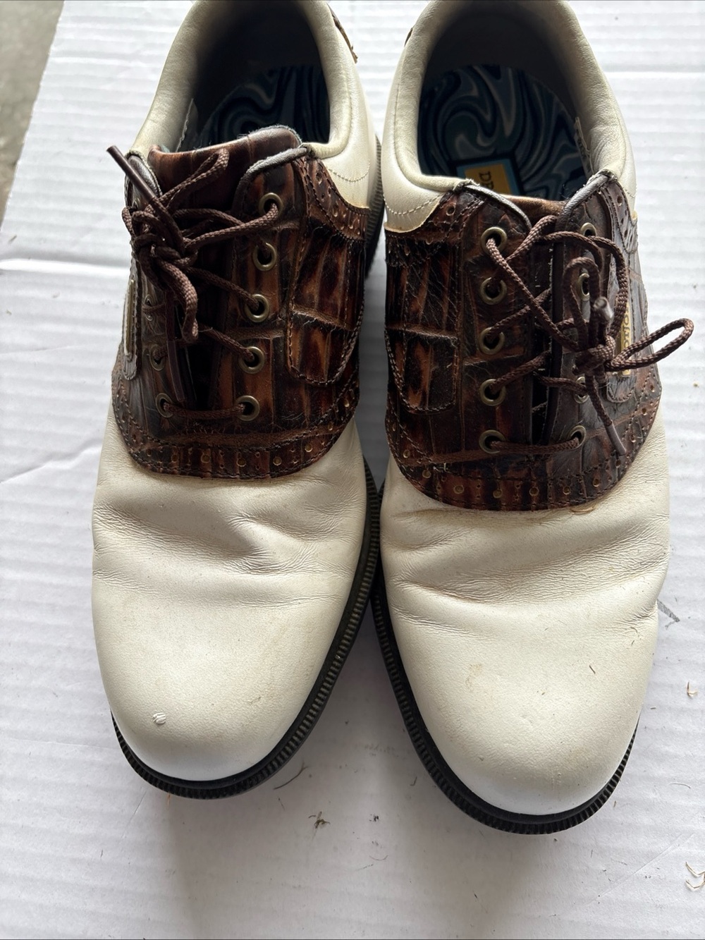 FootJoy Dryjoys White and Brown Two-Tone Leather Lace-Up Oxfords